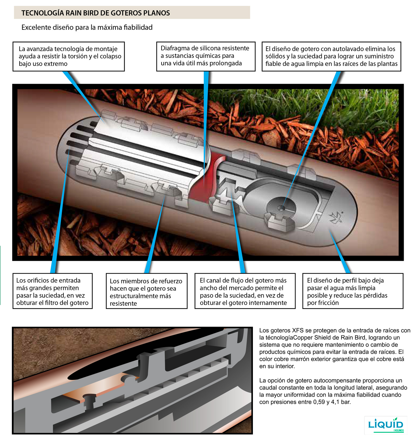 Tubería Rain Bird XFS detalle del gotero integrado
